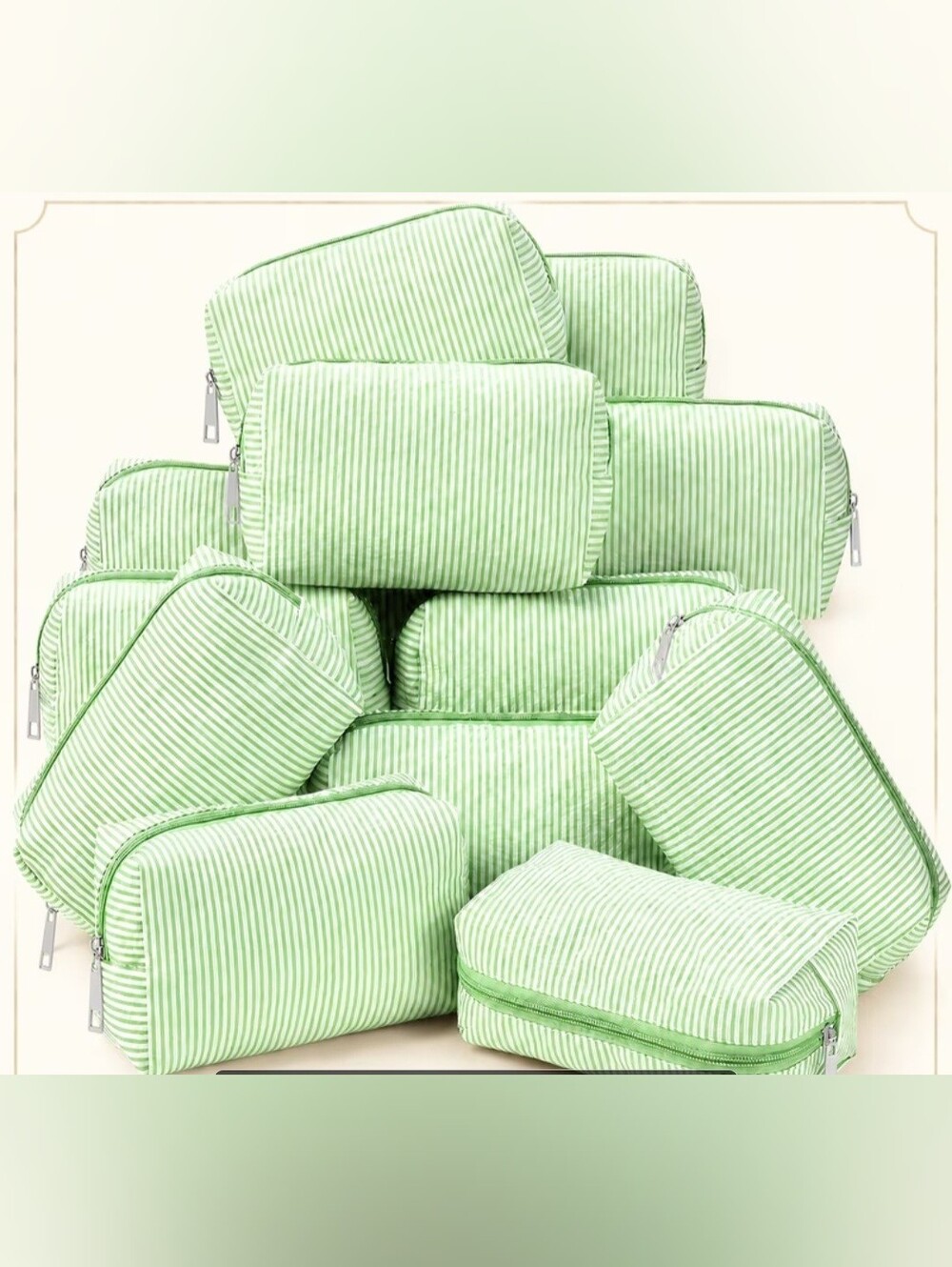 Green Or Red Striped Toiletry/cosmetic Bags Set